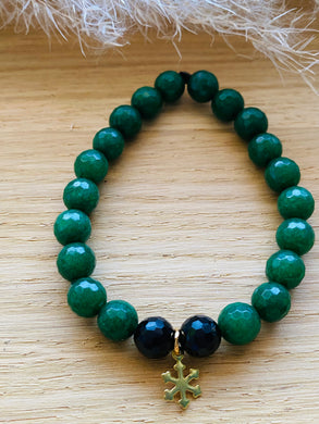 Bracelet Flocon - Aragonite verte et Obsidienne Dorée